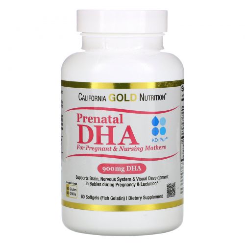 California Gold Nutrition, Пренатальная ДГК для беременных и кормящих матерей, 900 мг, 60 мягких желатиновых капсул