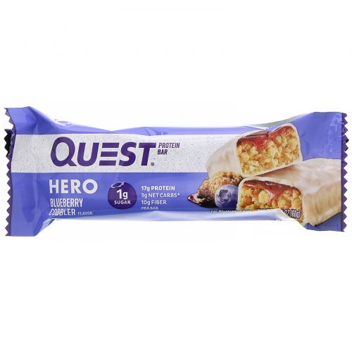 Quest Nutrition, Hero Protein Bar, Blueberry Cobbler-10 Bars, 2.12 oz(60g) Each