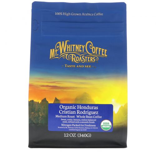 Mt. Whitney Coffee Roasters, Кофе в зернах, с горных склонов, Гондурас Кристиан Родригез, средней обжарки, 340 г (12 унций)