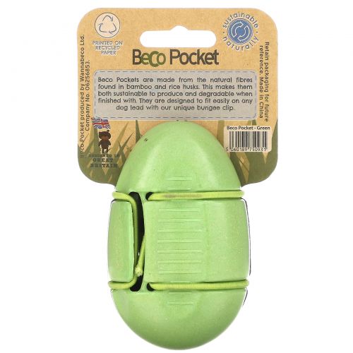 Beco Pets, Beco Pocket, экологичный диспенсер для пакетов, зеленый, 1 пакет Beco Pocket, 15 пакетиков