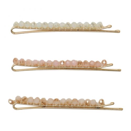 Kitsch, Beaded Bobby Pins, Blush/Mauve, 3 Pieces