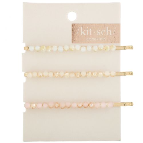 Kitsch, Beaded Bobby Pins, Blush/Mauve, 3 Pieces