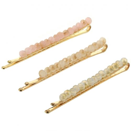 Kitsch, Beaded Bobby Pins, Blush/Mauve, 3 Pieces