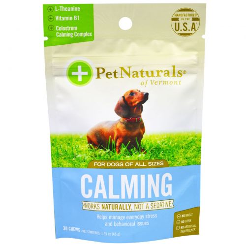 Pet Naturals of Vermont, Успокаивающее средство для собак, 30 жевательных таблеток, 1,59 унции (45 г)