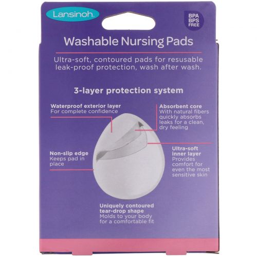 Lansinoh, Washable Nursing Pads, 4 Pads & Wash Bag