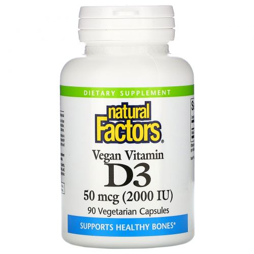 Natural Factors, Vegan Vitamin D3, 50 mcg (2,000 IU), 90 Vegetarian Capsules