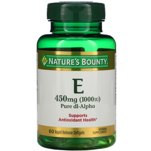 Nature's Bounty, Витамин Е, чистая Dl-альфа, 1000 МЕ, 60 мягких желатиновых капсул с быстрым высвобождением