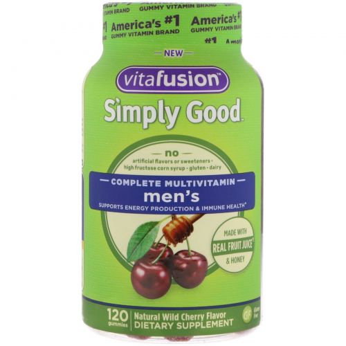 VitaFusion, Simply Good, комплекс мужских поливитаминов, вкус натуральной дикой вишни, 120 конфет