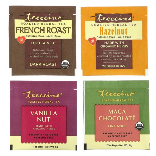 Teeccino, Roasted Herbal Tea Sampler, 4 Herbal Flavors, Caffeine Free, 12 Tea Bags, 2.54 oz (72 g)