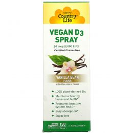 Country Life, Vegan D3 Spray, Vanilla Bean Flavor, 2,000 I.U. (50 mcg), 150 Ingestible Sprays, 0.81 fl oz (24 ml)