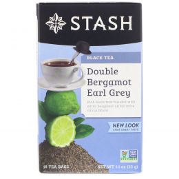 Stash Tea, Черный чай, Earl Grey, двойной бергамот, 18 чайных пакетиков, 1,1 унции (33 г)