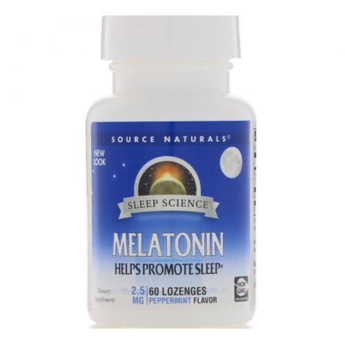 Source Naturals, Мелатонин, Сублингвальный препарат со вкусом перечной мяты, 2,5 мг, 60 таблеток