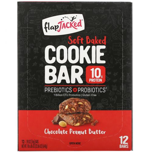 FlapJacked, Soft Baked Cookie Bar, Chocolate Peanut Butter, 12 Bars, 1.90 oz (54 g) Each