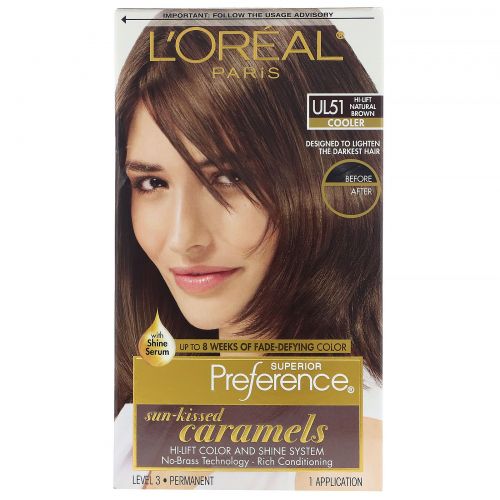 L'Oreal, Осветляющая краска для волос Superior Preference с системой придания сияния, холодный, осветленный натуральный коричневый UL51, на 1 применение