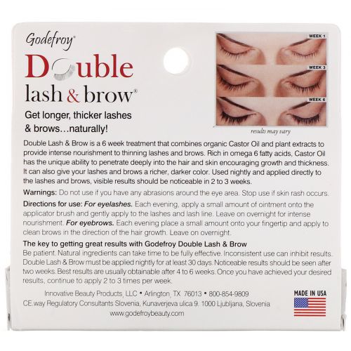 Godefroy, Double Lash & Brow, Eyelash and Eyebrow Serum, 0.1 fl oz (3 ml)