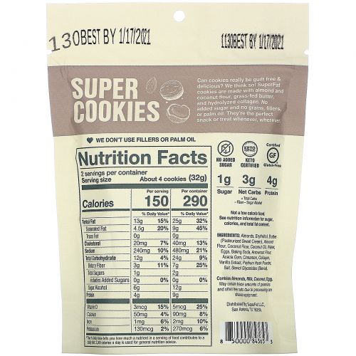 SuperFat, Keto Cookie Bites, Snickerdoodle, 3 Packs, 6.2 oz (176g) Each