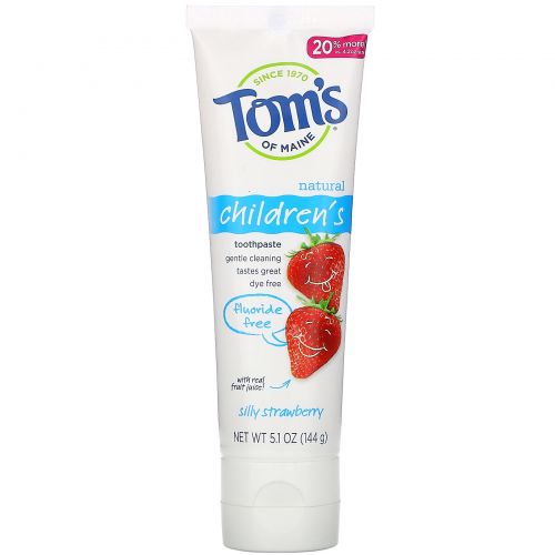 Tom's of Maine, Natural Children's Toothpaste, Fluoride-Free, Silly Strawberry, 5.1 oz (144 g)
