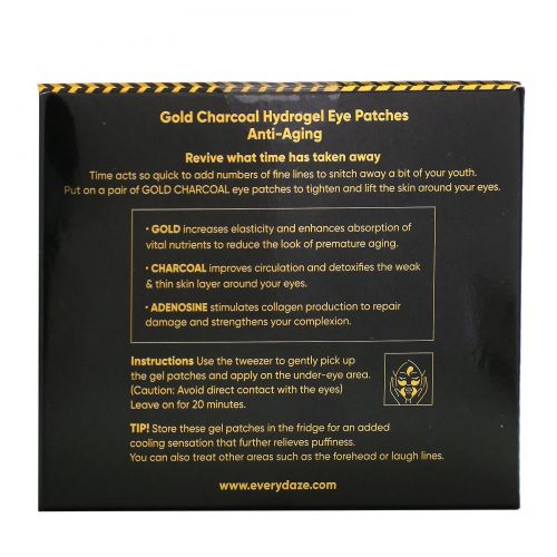 Everydaze, Gold Charcoal, Hydrogel Eye Patches, Anti-Aging, 60 Patches, 3.17 fl oz (90 g)