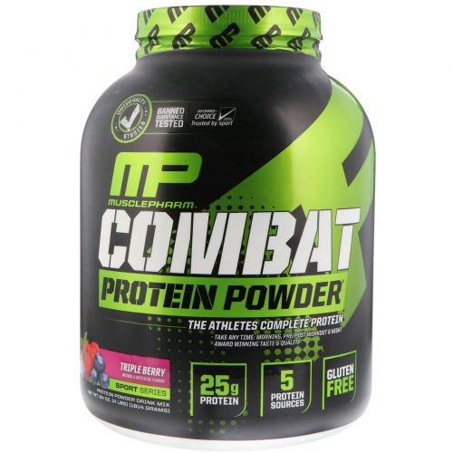 MusclePharm, Белковый порошок Combat, три ягоды, 1814 г (4 фунта)