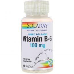 Solaray, Витамин B-6, 100 мг, 60 вегетарианских капсул