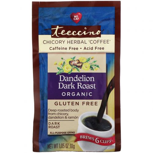 Teeccino, Растительный «кофе» с органическим цикорием, темный кофе из одуванчика, без кофеина, 30 г (1,05 унции)