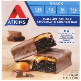 Atkins, Advantage, хрустящий батончик с карамелем и двойным шоколадом, 5 батончиков, 1.6 унции (44 г) каждый