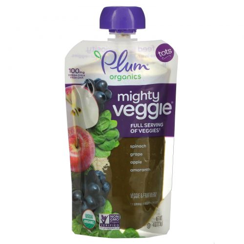 Plum Organics, Органическое питание Mighty Veggie, смузи из овощей и фруктов, 113 г