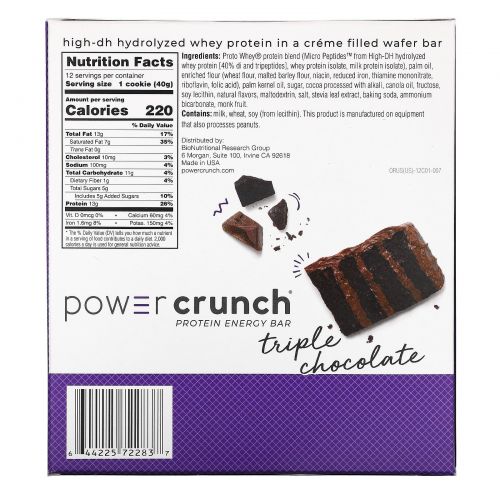 BNRG, Power Crunch Protein Energy Bar, Original Triple Chocolate, 12 Bars, 1.4 oz (40 g) Each