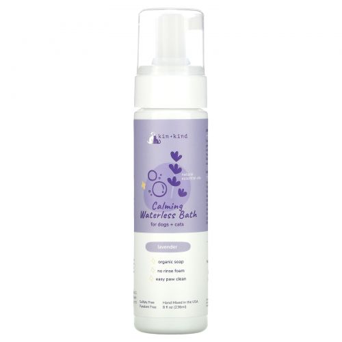 Kin+Kind, Lavender Calm, Dog and Cat Waterless Bath, Herbaceous Lavender, 8 fl oz (236 ml)