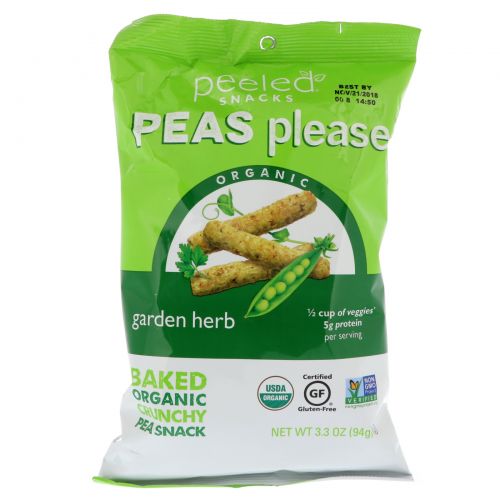 Peeled Snacks, Organic, Peas Please, Garden Herb, 3.3 oz (94 g)