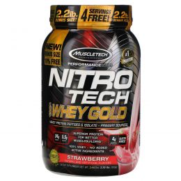 Muscletech, Nitro Tech 100%-ный Сывороточный Золотой Белок, Клубника, 1,00 фунта (454 г)