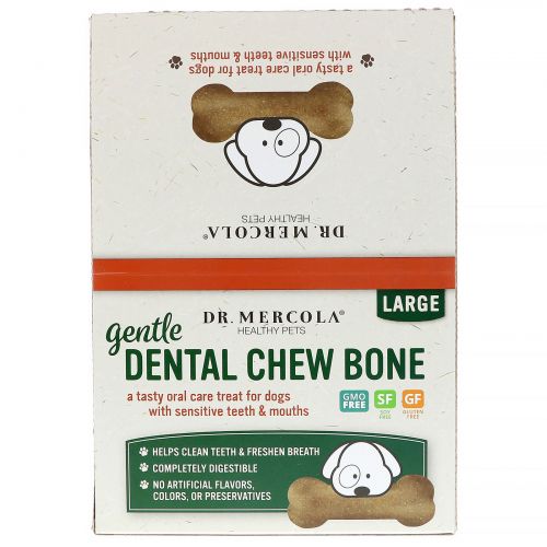 Dr. Mercola, Gentle Dental Chew Bone, Large, For Dogs, 12 Bones, 1.97 oz (56 g) Each