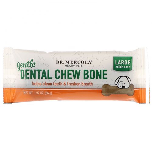 Dr. Mercola, Gentle Dental Chew Bone, Large, For Dogs, 12 Bones, 1.97 oz (56 g) Each