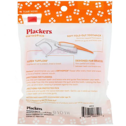 Plackers, Orthopick, зубочистки с нитью, 36 шт.