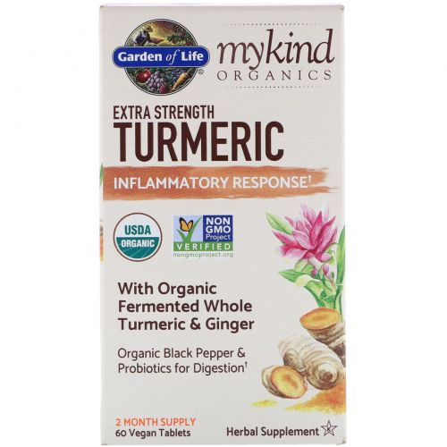 Garden of Life, Garden of Life, MyKind Organics, Extra Strength Turmeric Inflammatory Response, 60 Vegan Tablets