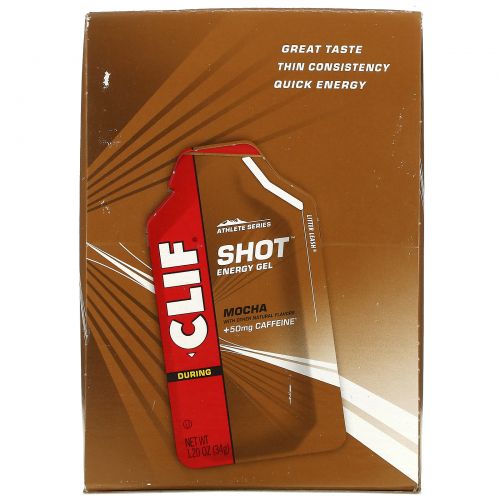 Clif Bar, Энергетический гель Clif Shot, мокко + 50 мг кофеина, 24 пакетика, по 1,2 унции (34 г) каждый