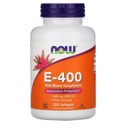 Now Foods, Натуральный витамин E-400 с разными типами токоферола, 250 желатиновых капсул