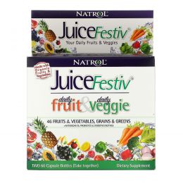 Natrol, JuiceFestiv, потрясающая суперпитательная добавка из фруктов и овощей, 2 банки по 60 капсул