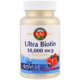 KAL, Ultra Biotin, ActivMelt, Mixed Berry, 10,000 mcg, 60 Micro Tablets