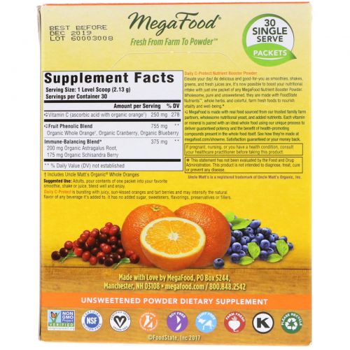 MegaFood, Daily C-Protect Nutrient Booster Powder, 30 Packets, (2.13 g) Each