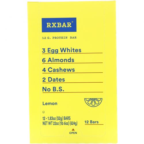 RXBAR, Протеиновый батончик, лимон, 12 батончиков, 52 г каждый