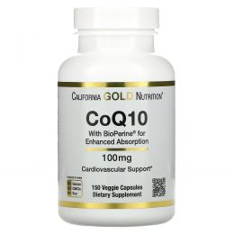 California Gold Nutrition, Коэнзим Q10 фармацевтической степени чистоты с экстрактом Bioperine, 100 мг, 150 растительных капсул