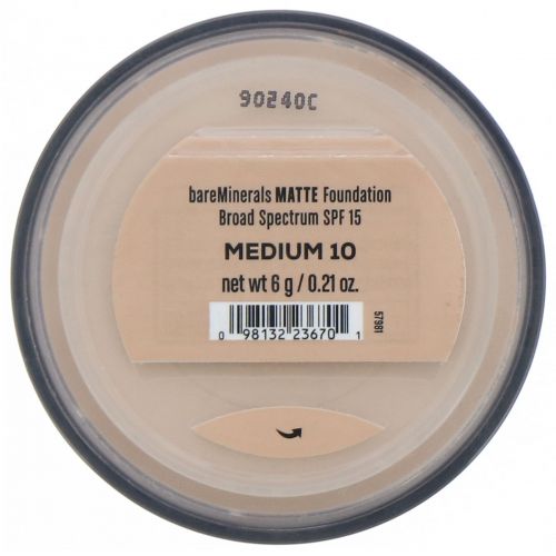 bareMinerals, Matte, тональная основа, SPF 15, оттенок «Бежевый 10», 6 г