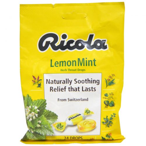 Ricola, Травяные пастилки для горла, лимонная мята, 24 пастилки