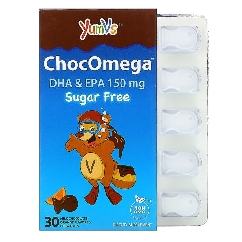 YumV's, ChocOmega, DHA & EPA, Milk Chocolate Orange Flavored, Sugar Free, 150 mg, 30 Chewables