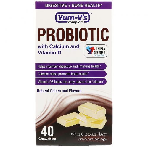 Yum-V's, Probiotic with Calcium and Vitamin D, White Chocolate Flavor , 40 Chewables