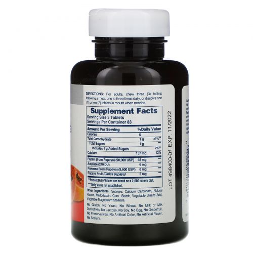 American Health, Жевательный оригинальный фермент папайи, 250 жевательных таблеток