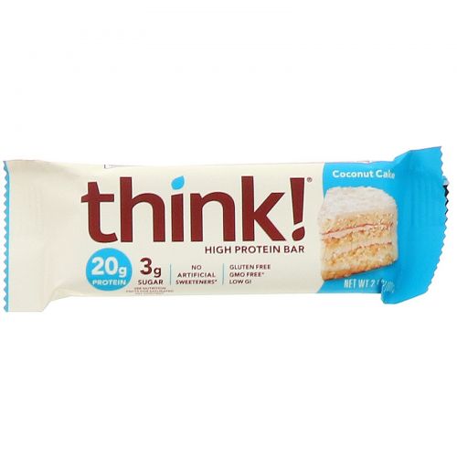 ThinkThin, High Protein Bars, Coconut Cake, 10 Bars, 2.1 oz (60 g) Each