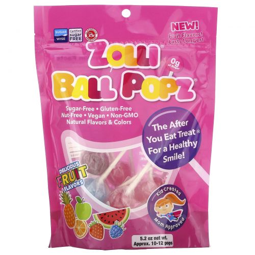 Zollipops, Zolli Ball Popz Fruit, Assorted, 10-12 Pops, 5.2 oz