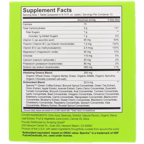 Amazing Grass, Green Superfood, Effervescent Greens Hydrate, Watermelon Lime Flavor, 6 Tubes, 10 Tablets Each